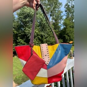 Amerileather Patchwork boho stud hippie leather purse